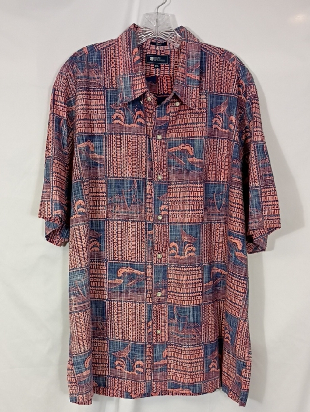 EUC Reyn Spooner Classic Hawaiian Shirt Sz 2XL Blue Pink Whale Tail Surf Canoe